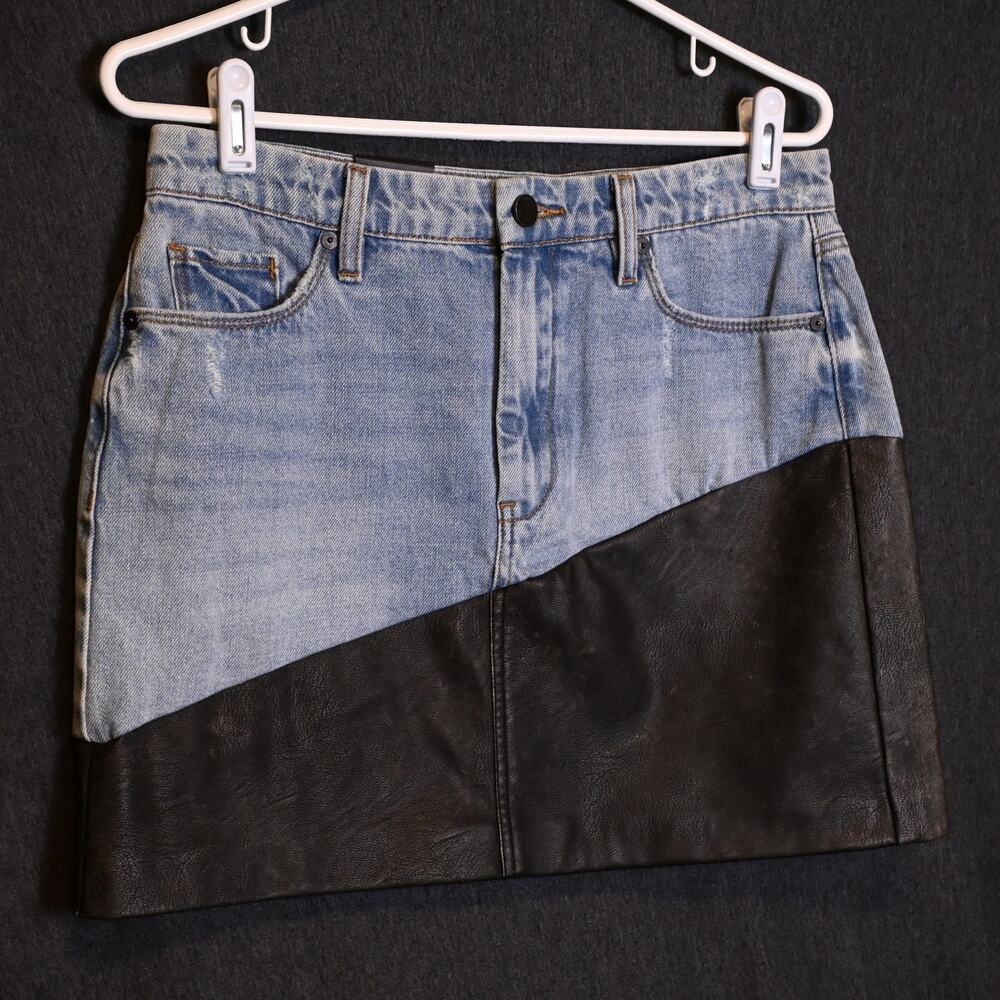 NEW Blank NYC Women's 28 Born to Ride Denim/Vegan Leather Skirt Streetwear NWT